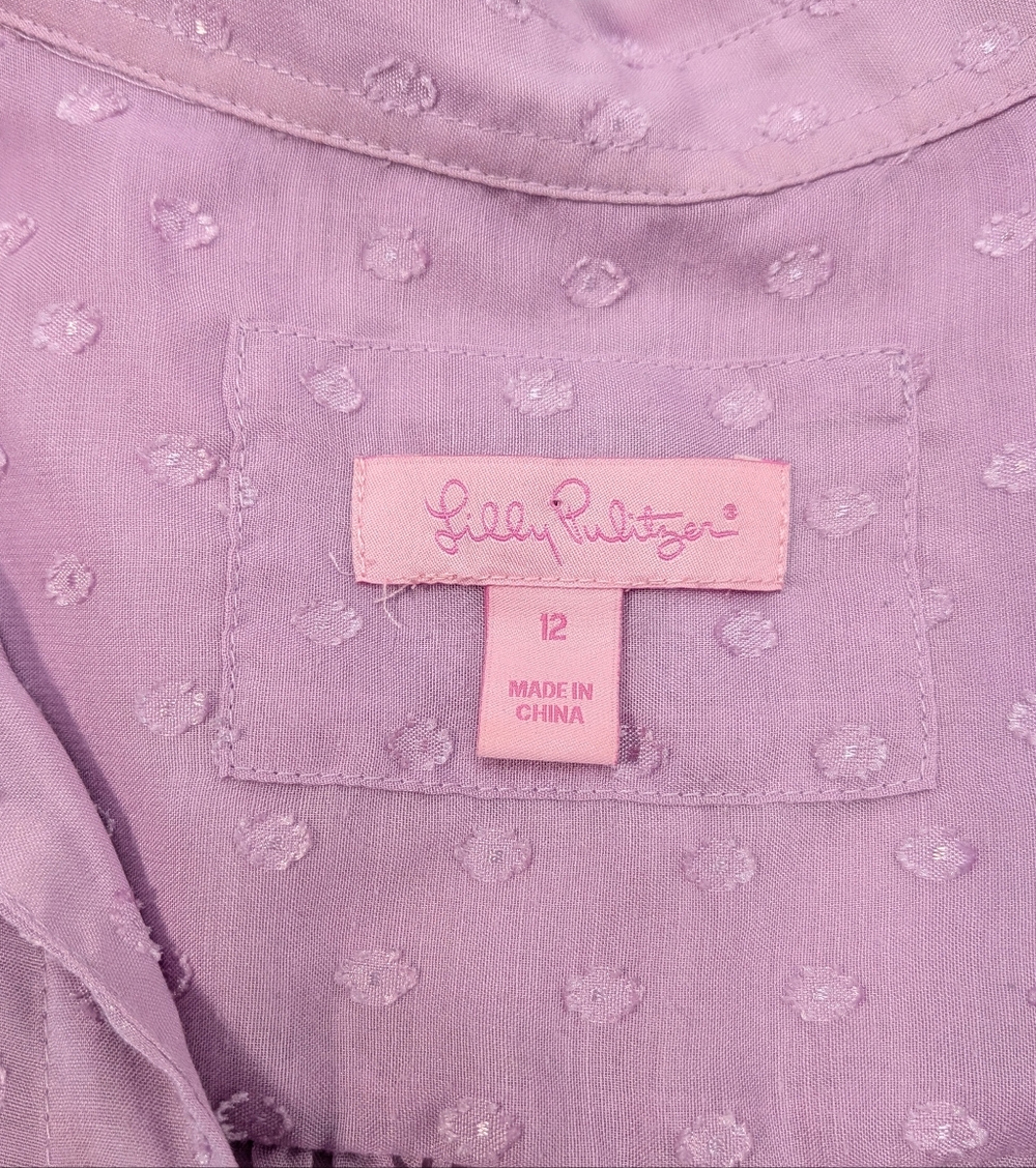Lilly Pulitzer Swiss Dots Sheer Flutter Sleeve Side Slit Button Up Blouse Shirt - Picture 4 of 11